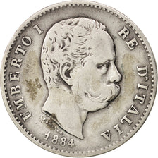 Coin, Italy, Umberto I, Lira, 1884, Rome, VF(30-35), Silver, KM:24.1