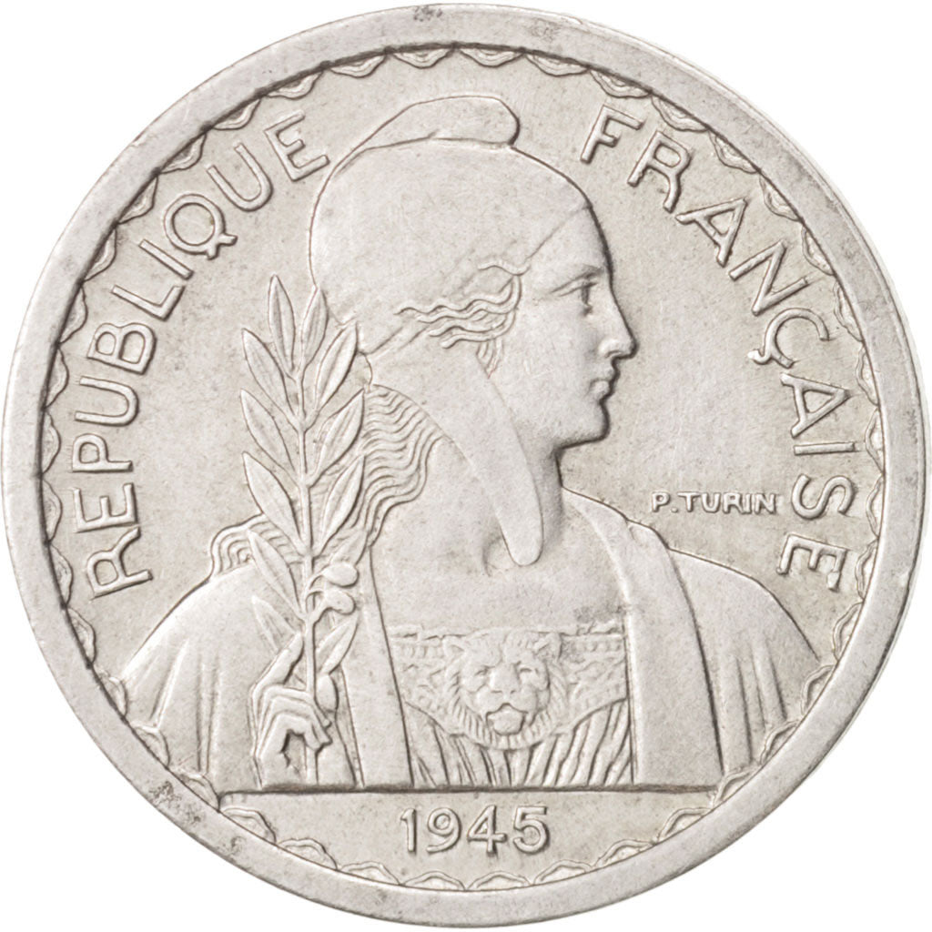 FRENCH INDO-CHINA, 10 Cents, 1945, Paris, AU(55-58), Aluminum, KM:28.1