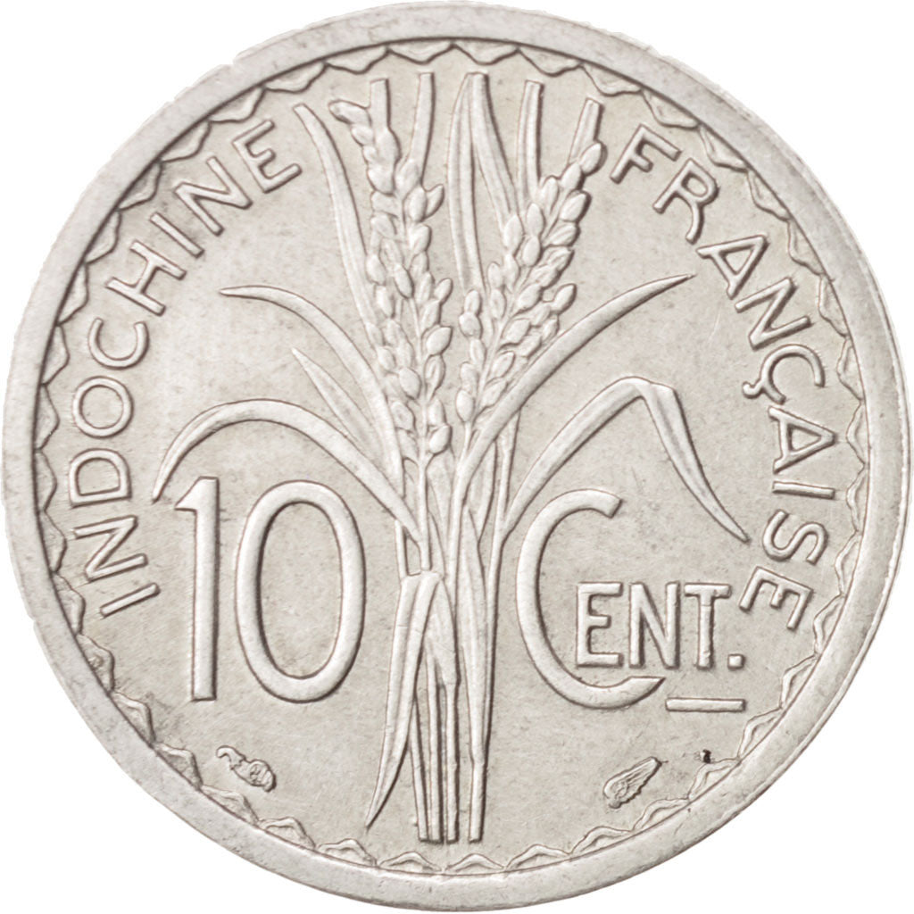 FRENCH INDO-CHINA, 10 Cents, 1945, Paris, AU(55-58), Aluminum, KM:28.1