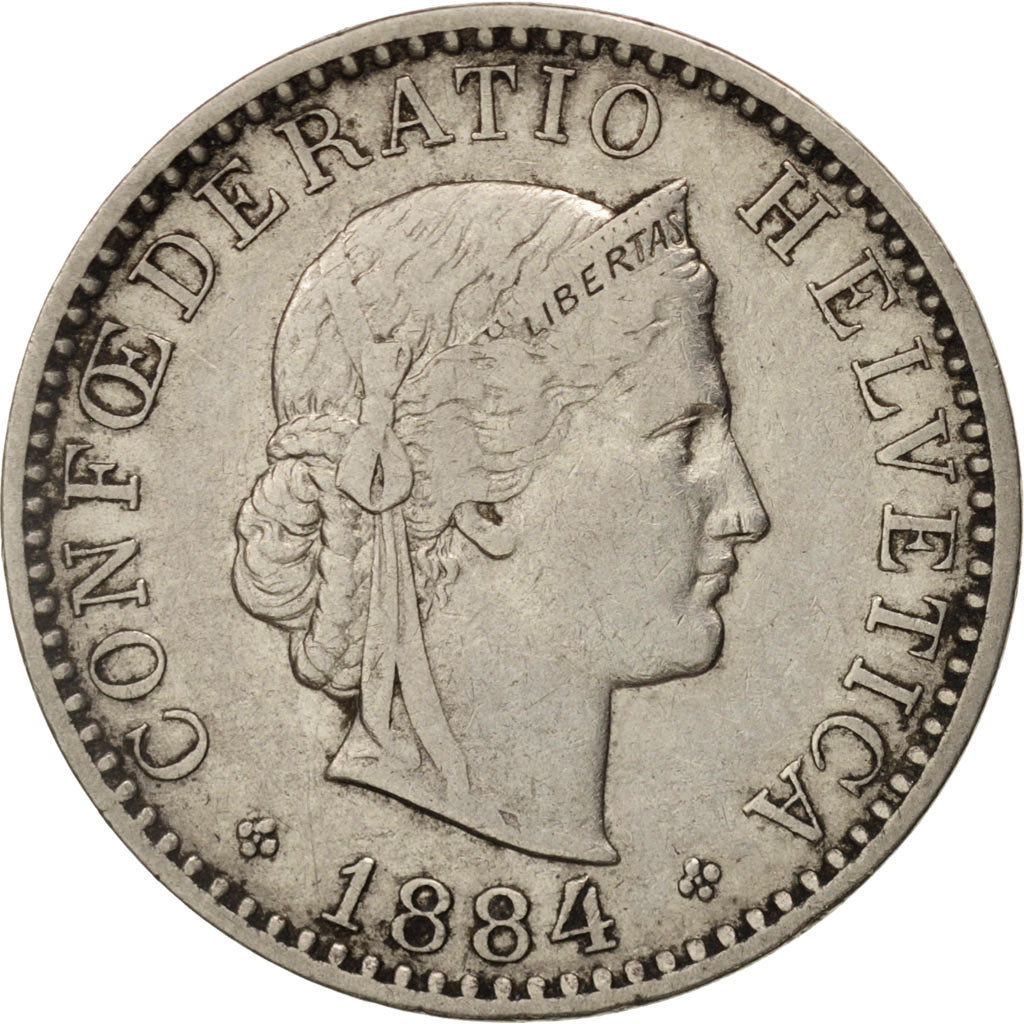 Coin, Switzerland, 20 Rappen, 1884, Bern, EF(40-45), Nickel, KM:29