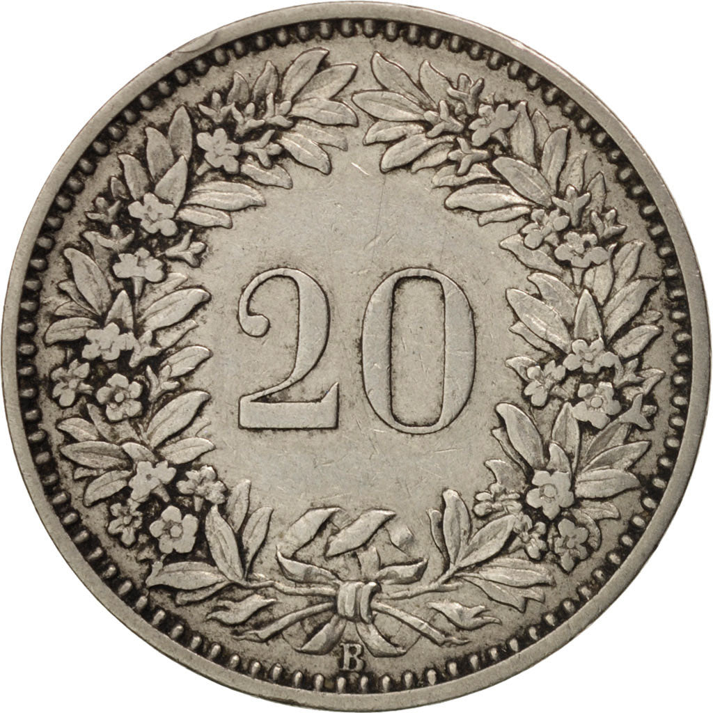 Coin, Switzerland, 20 Rappen, 1884, Bern, EF(40-45), Nickel, KM:29