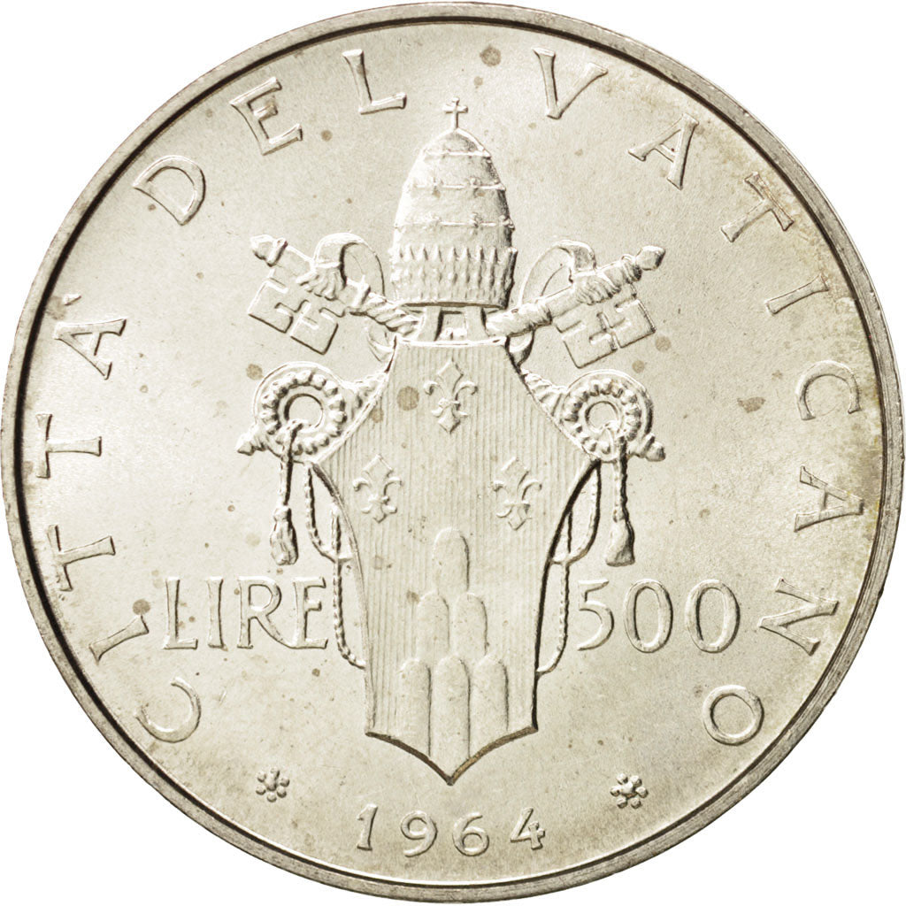 VATICAN CITY, Paul VI, 500 Lire, 1964, Roma, MS(64), Silver, KM:83.2