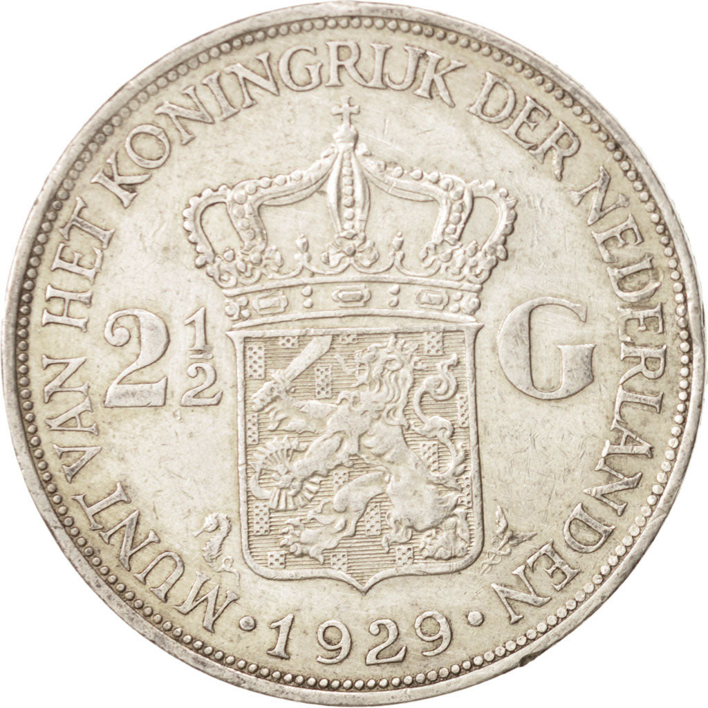 Munten, Nederland, Wilhelmina I, 2-1/2 Gulden, 1929, ZF, Zilver, KM:165