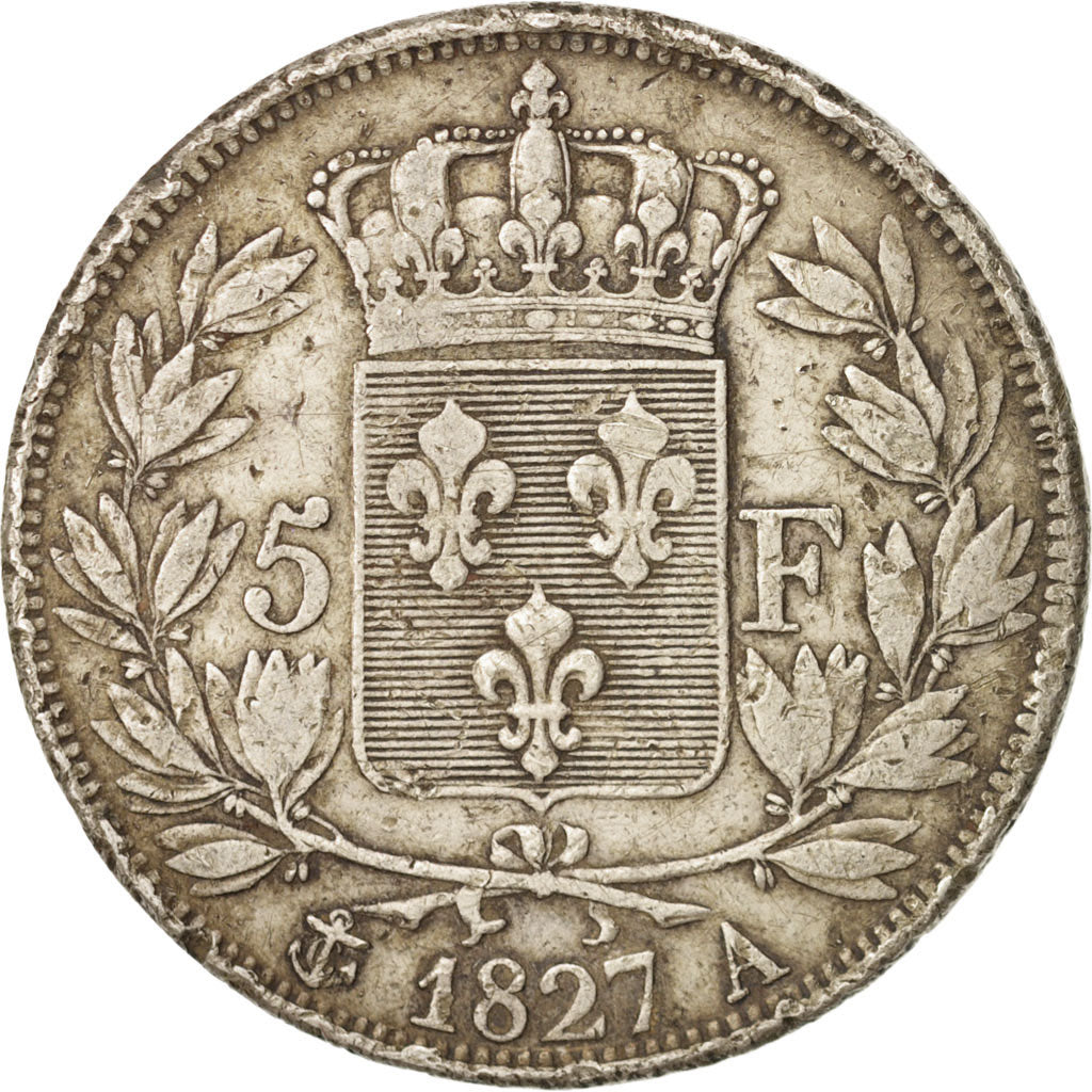 Francia, Charles X, 5 Francs, 1827, Paris, MB, Argento, KM:728.1, Gadoury:644