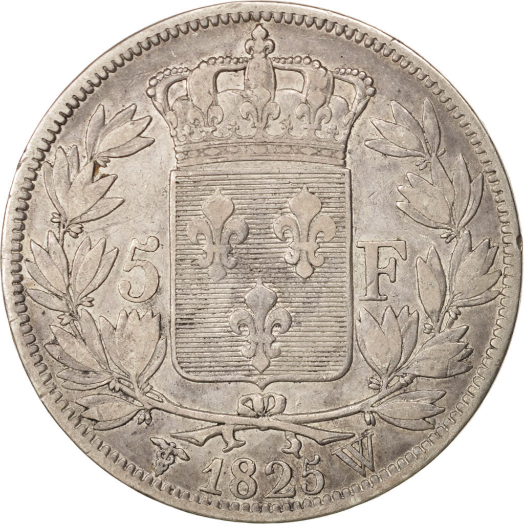 Moneta, Francia, Charles X, 5 Francs, 1825, Lille, BB, Argento, KM:720.13