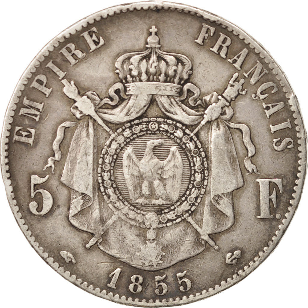 France, Napoleon III, Napoléon III, 5 Francs, 1855, Paris, VF(20-25), Silver