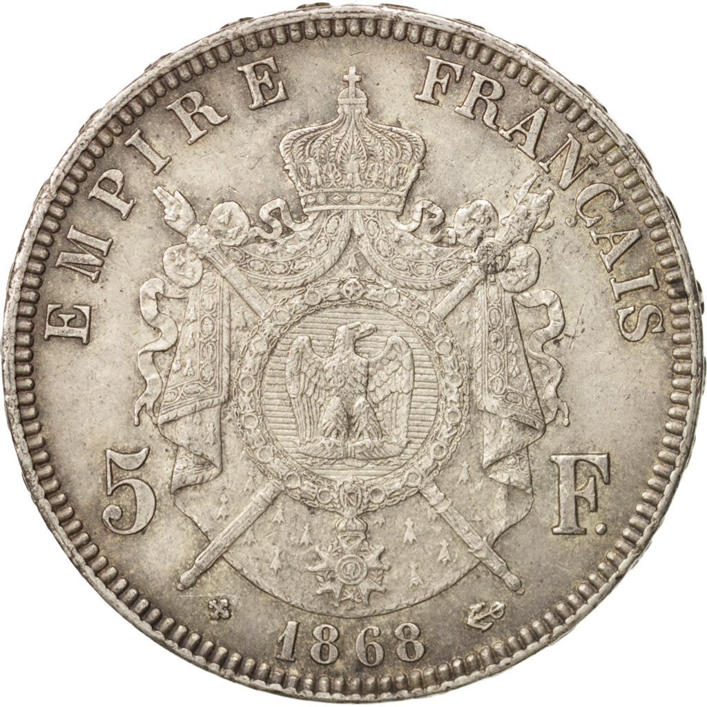 France, Napoleon III, Napoléon III, 5 Francs, 1868, Paris, AU(50-53), Silver