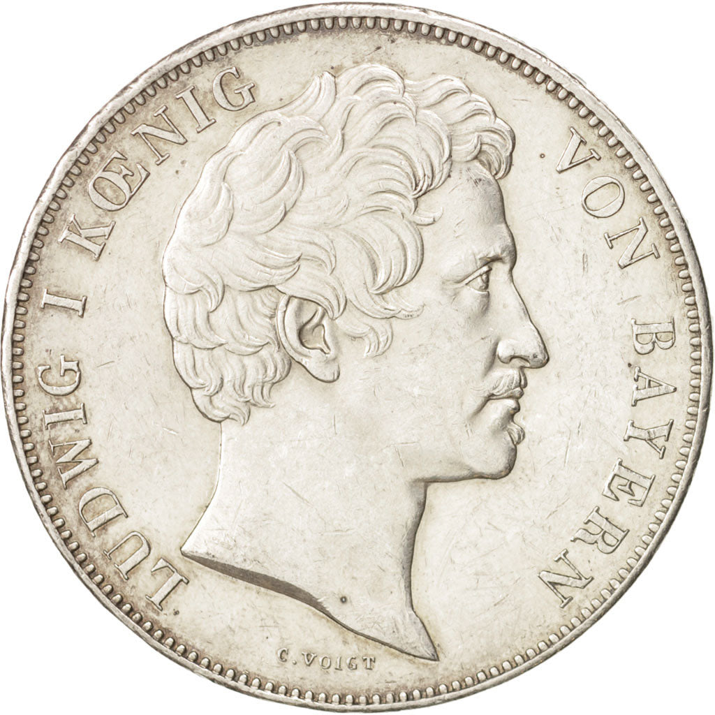 German States, BAVARIA, Ludwig I, 2 Thaler, 3-1/2 Gulden, 1840, AU(50-53)