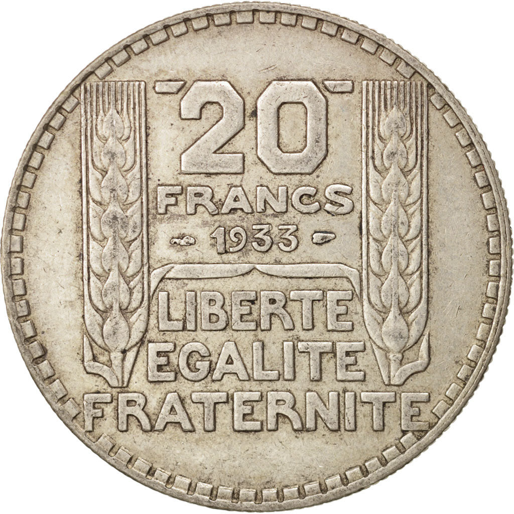 France, Turin, 20 Francs, 1933, Paris, VF(30-35), Silver, KM:879