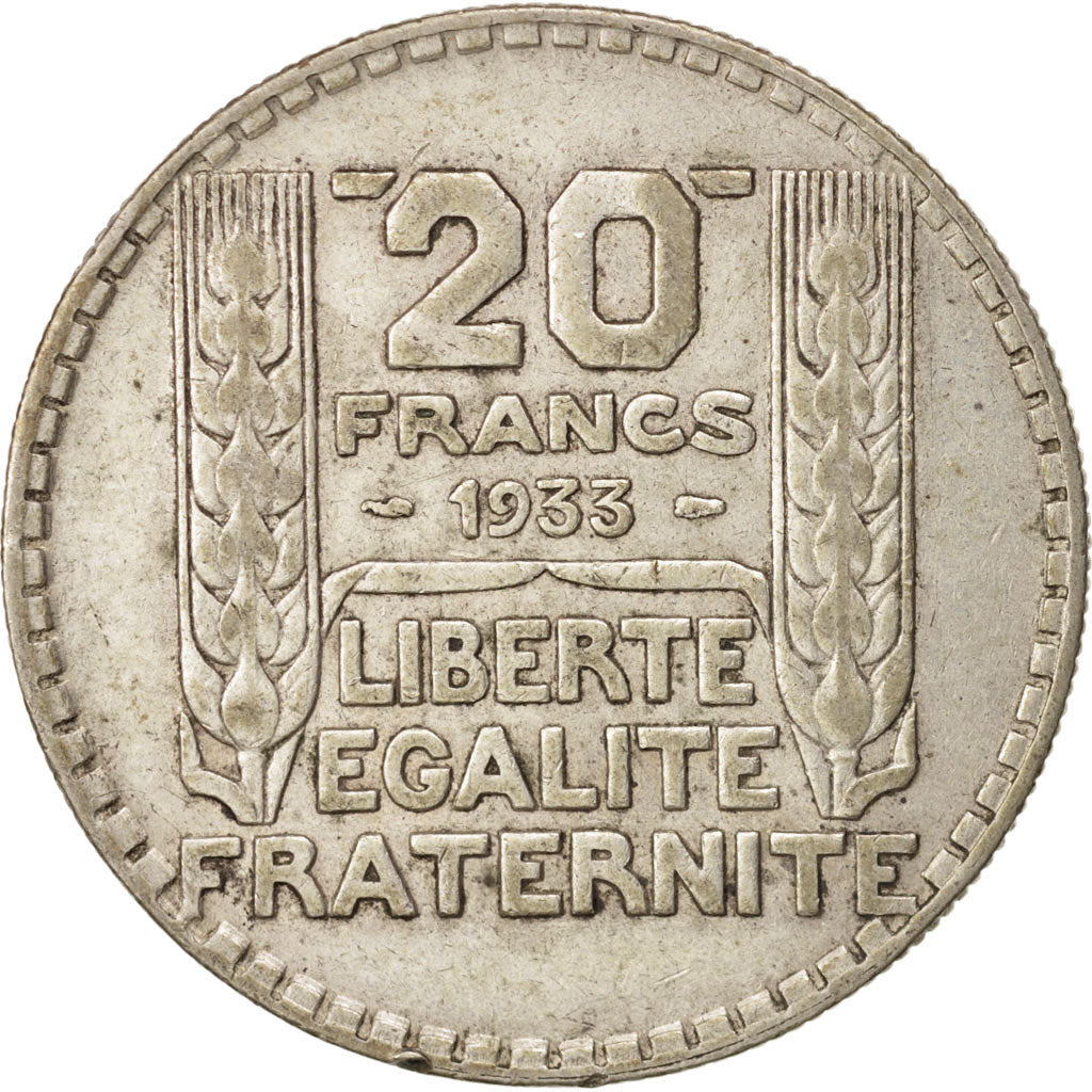 France, Turin, 20 Francs, 1933, Paris, EF(40-45), Silver, KM:879