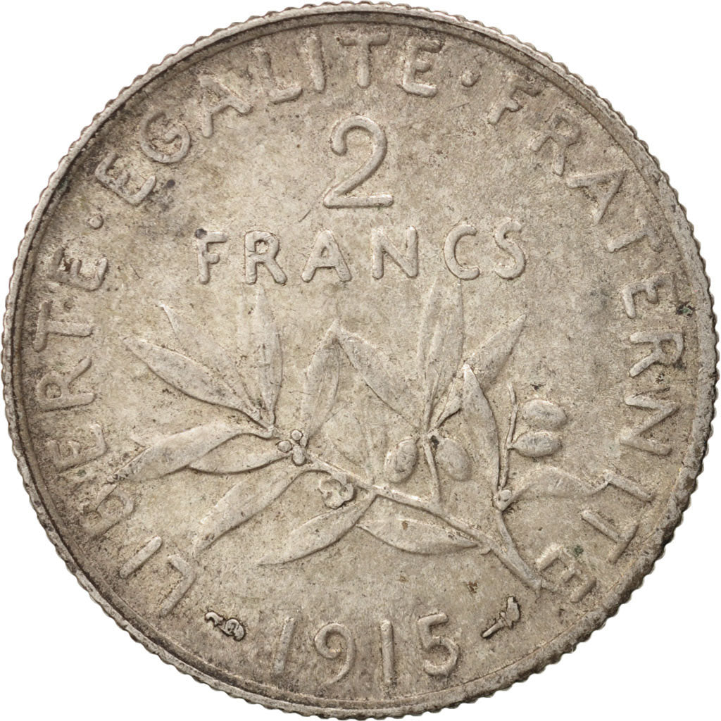 France, Semeuse, 2 Francs, 1915, Paris, EF(40-45), Silver, KM:845.1, Gadoury:532