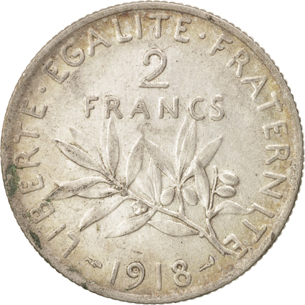 France, Semeuse, 2 Francs, 1918, Paris, VF(30-35), Silver, KM:845.1, Gadoury:532