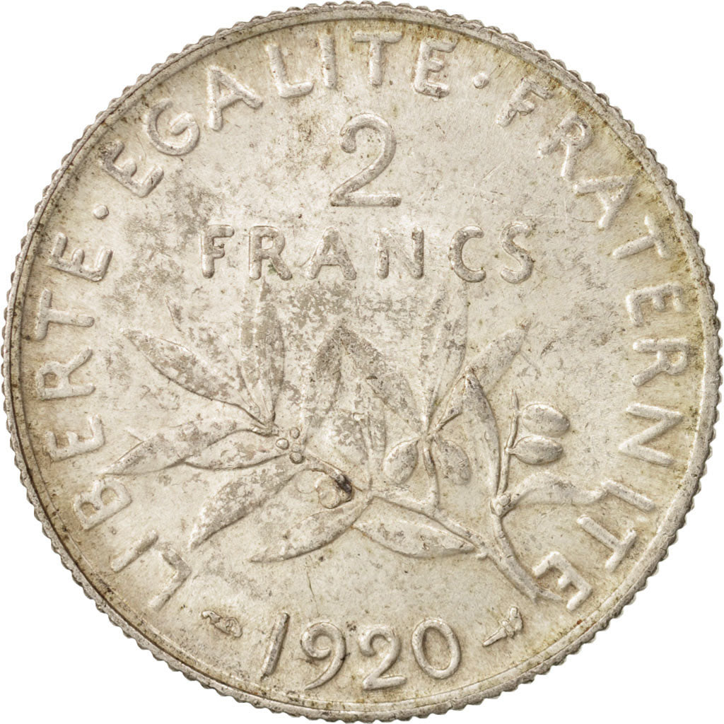 France, Semeuse, 2 Francs, 1920, Paris, EF(40-45), Silver, KM:845.1, Gadoury:532