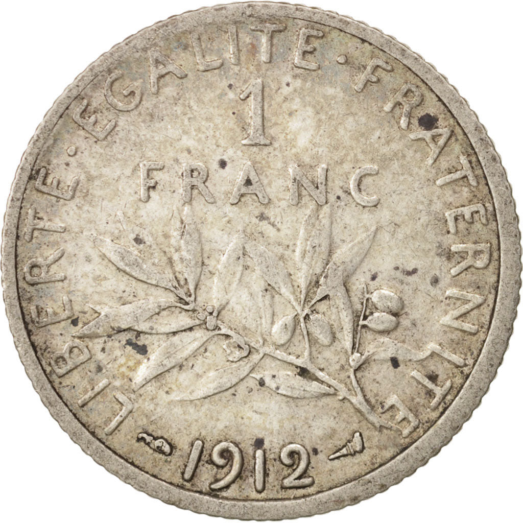 Coin, France, Semeuse, Franc, 1912, Paris, VF(30-35), Silver, KM:844.1