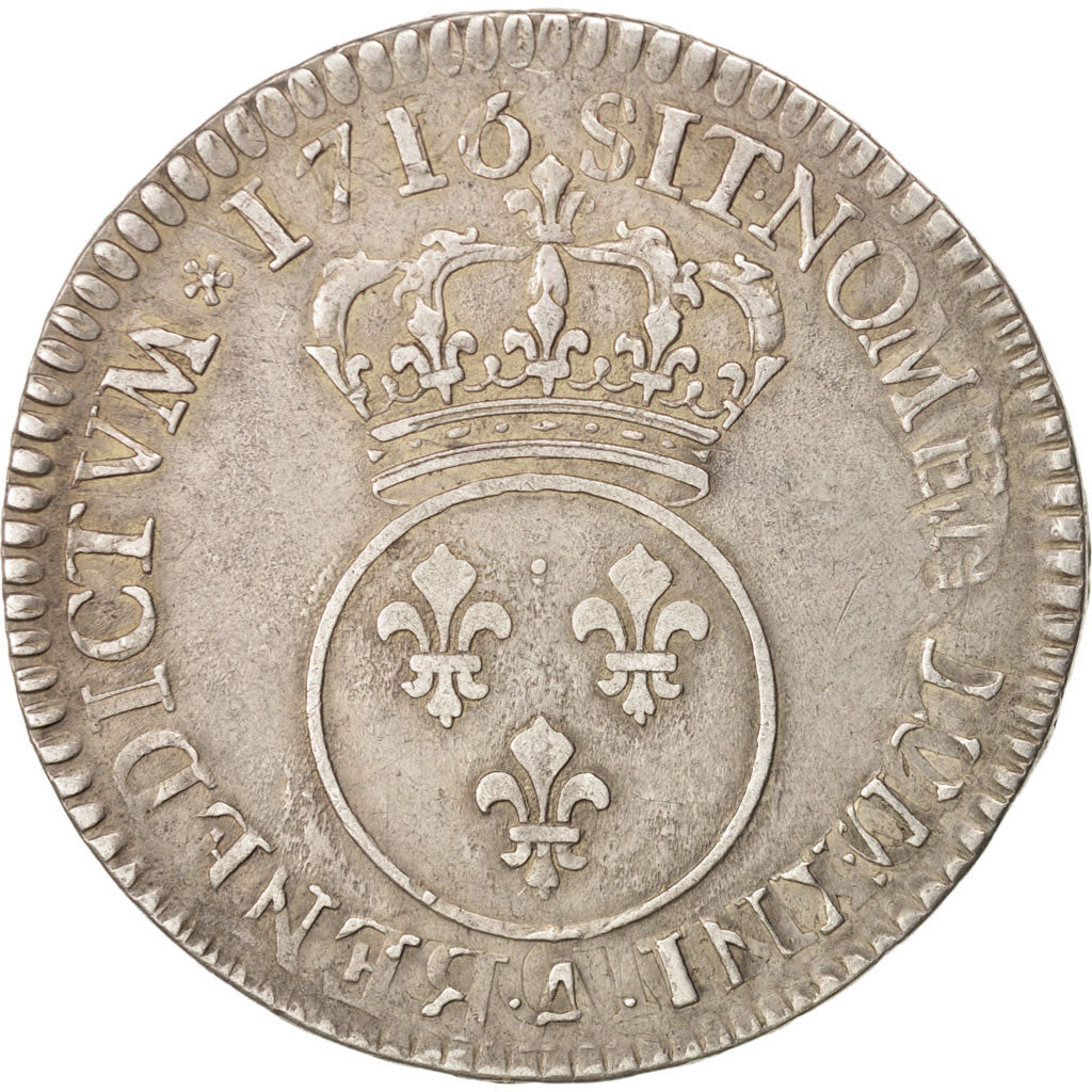 Moneda, Francia, Louis XV, 1/2 Écu Vertugadin, 1/2 ECU, 44 Sols, 1716, Paris