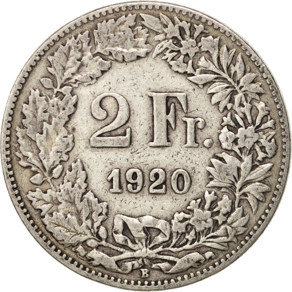 Coin, Switzerland, 2 Francs, 1920, Bern, VF(20-25), Silver, KM:21