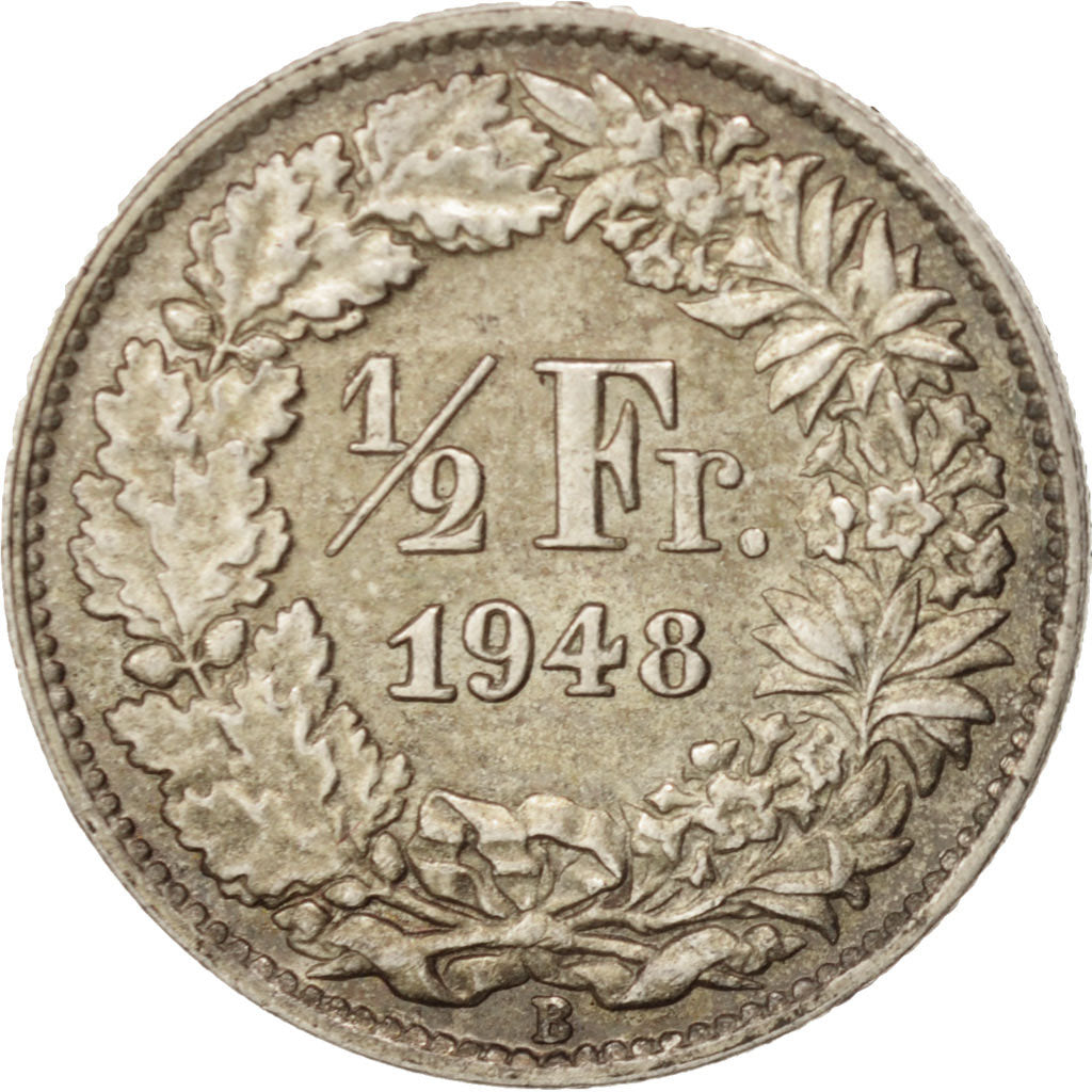 Coin, Switzerland, 1/2 Franc, 1948, Bern, MS(60-62), Silver, KM:23