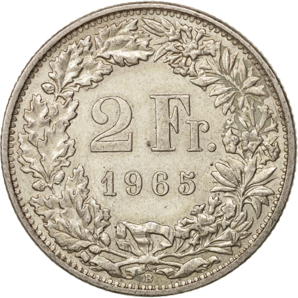 Switzerland, 2 Francs, 1965, Bern, AU(55-58), Silver, KM:21