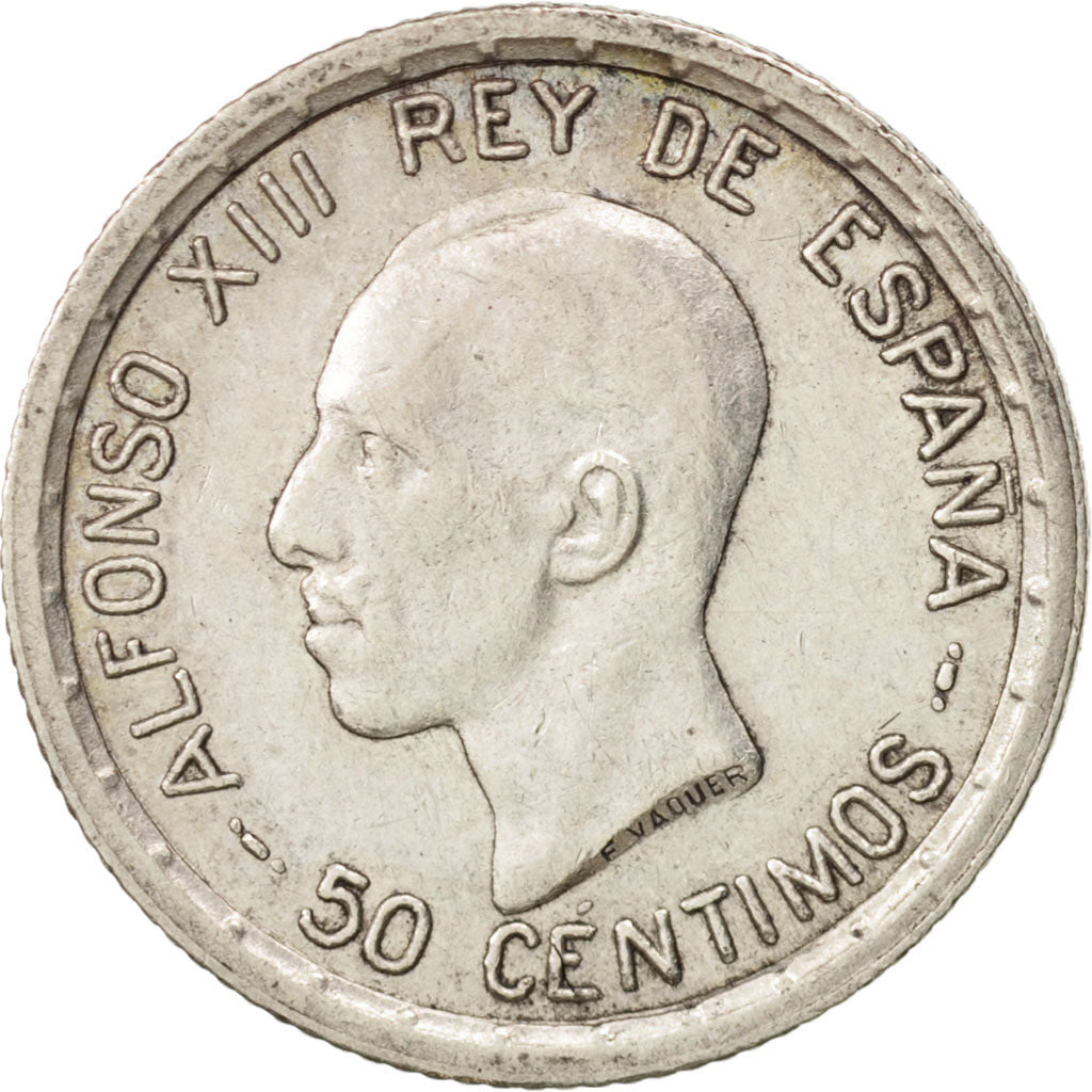 Spain, Alfonso XIII, 50 Centimos, 1926, AU(50-53), Silver, KM:741