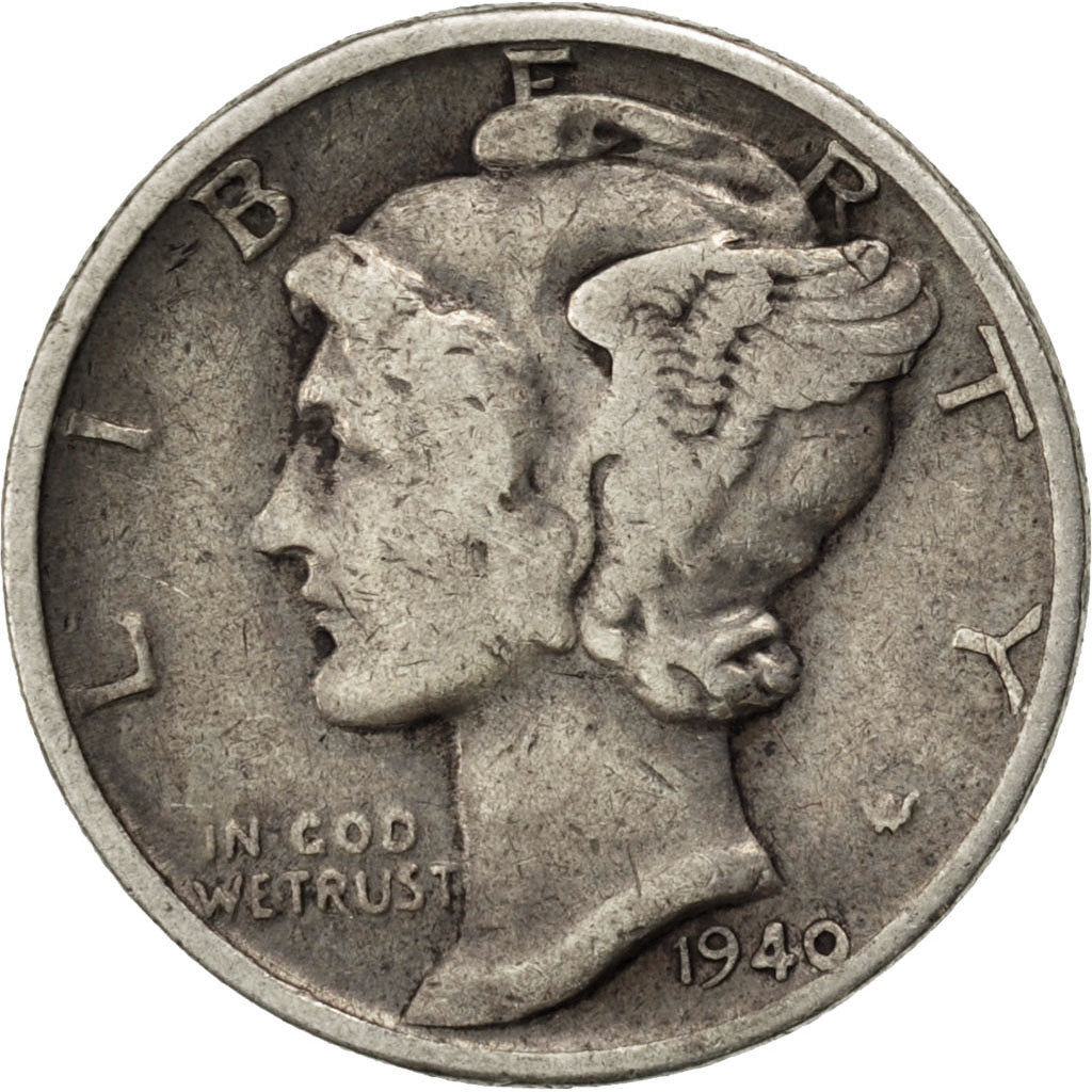 Coin, United States, Mercury Dime, Dime, 1940, U.S. Mint, Philadelphia