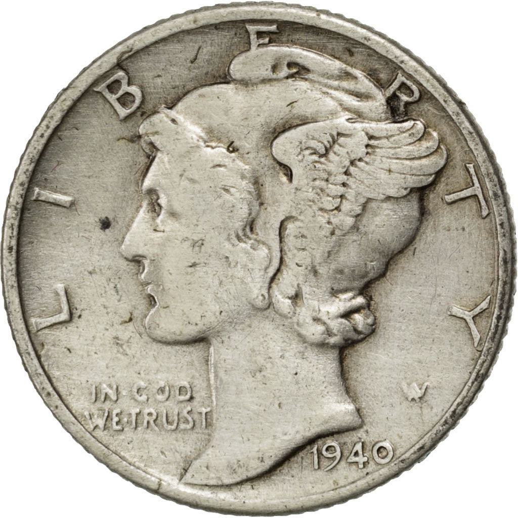 UNITED STATES, Mercury Dime, Dime, 1940, U.S. Mint, KM #140, EF(40-45), Silver,.