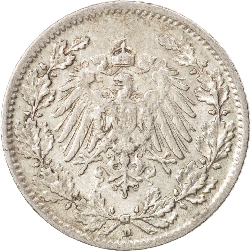 Coin, GERMANY - EMPIRE, 1/2 Mark, 1915, Munich, AU(50-53), Silver, KM:17