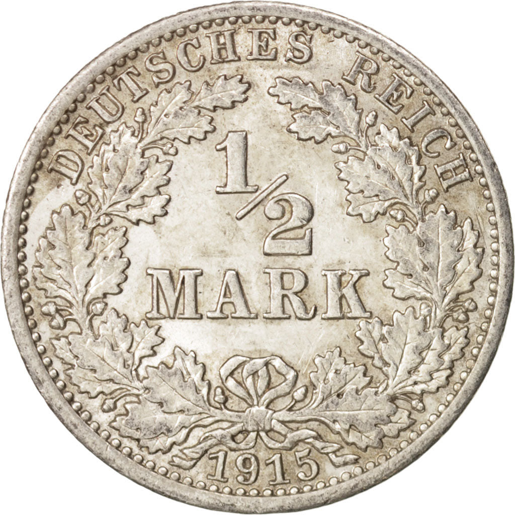 Coin, GERMANY - EMPIRE, 1/2 Mark, 1915, Berlin, MS(63), Silver, KM:17