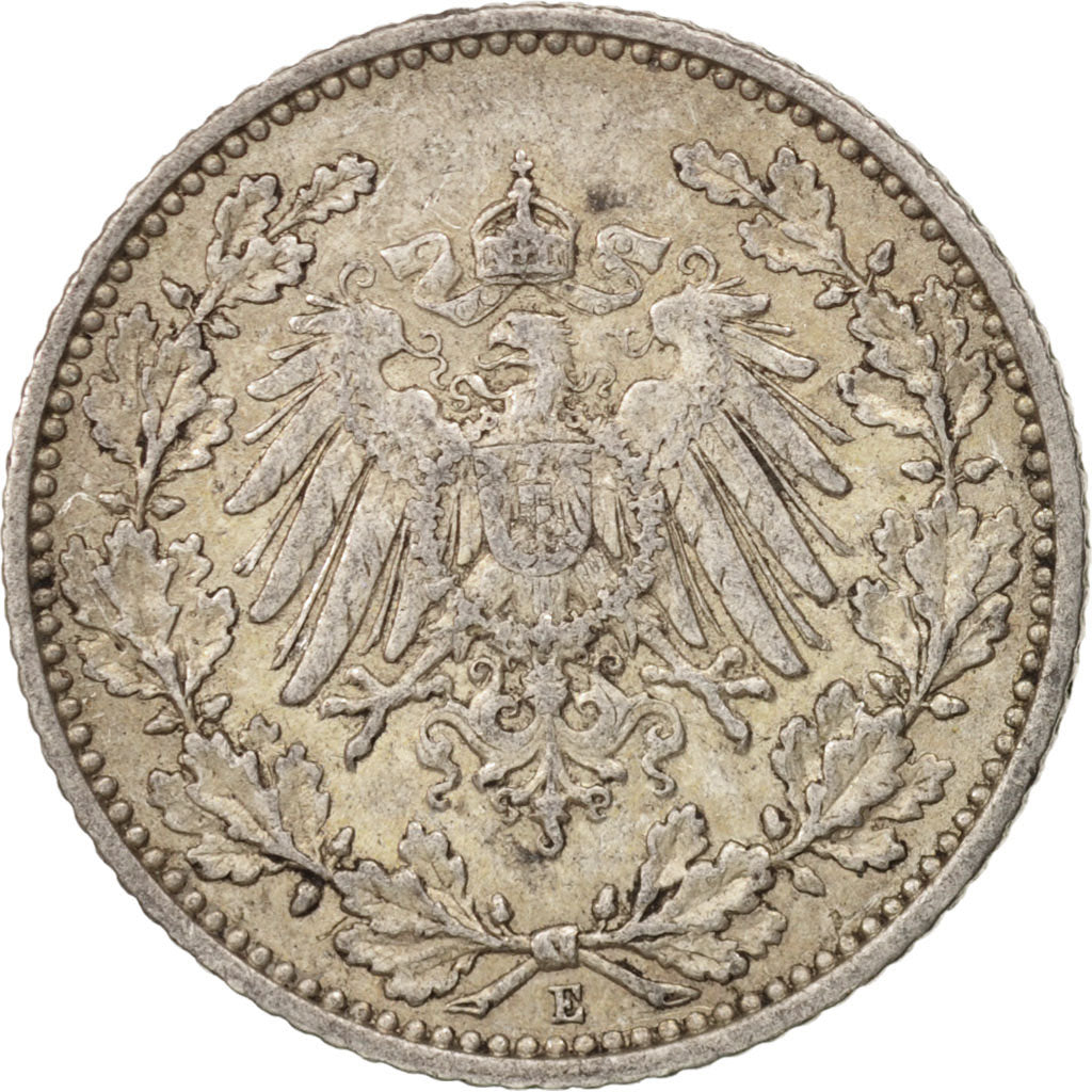 GERMANY - EMPIRE, 1/2 Mark, 1916, Muldenhütten, AU(50-53), Silver, KM:17