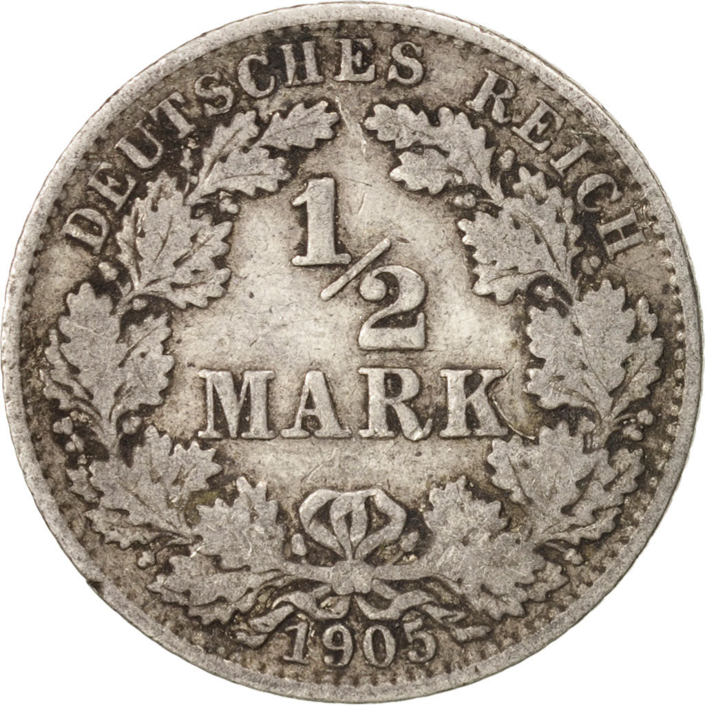Coin, GERMANY - EMPIRE, 1/2 Mark, 1905, Berlin, VF(30-35), Silver, KM:17