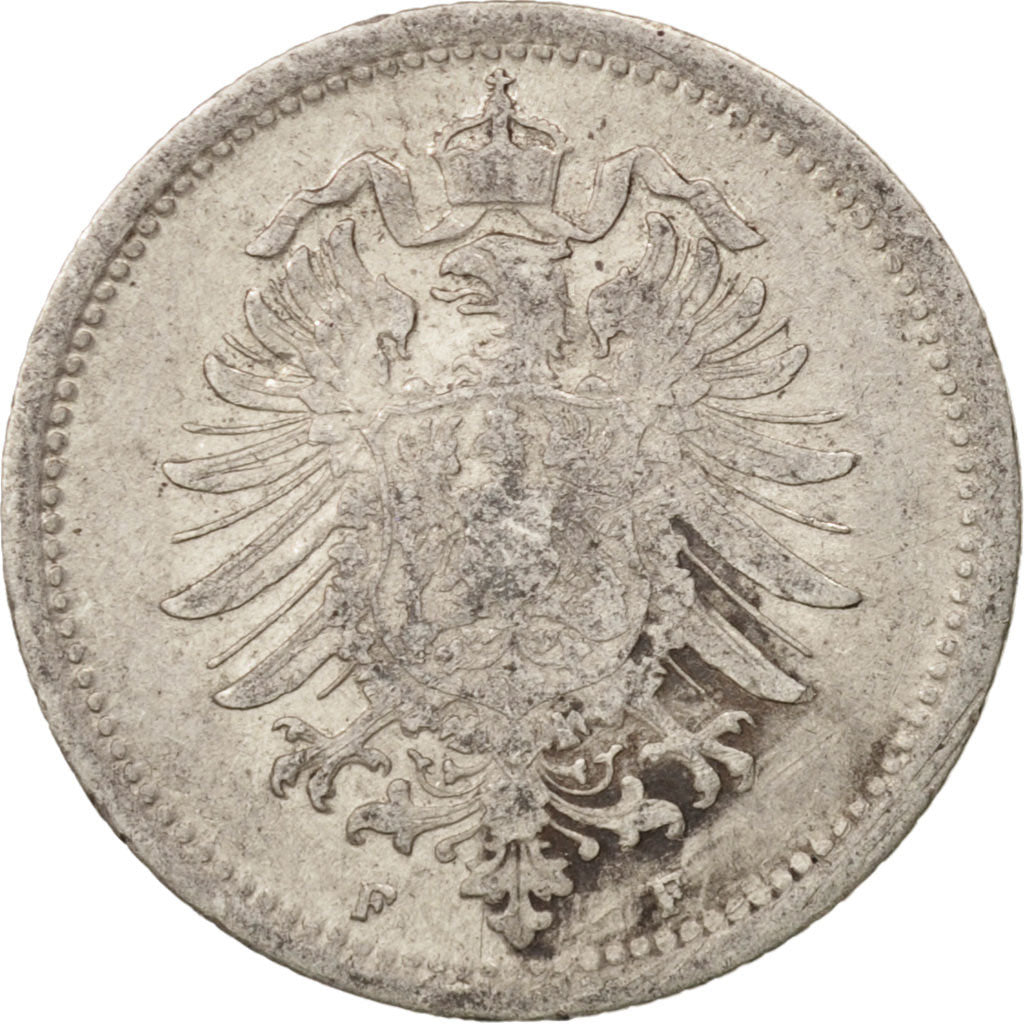 GERMANY - EMPIRE, Wilhelm I, 20 Pfennig, 1875, Stuttgart, AU(50-53), Silver