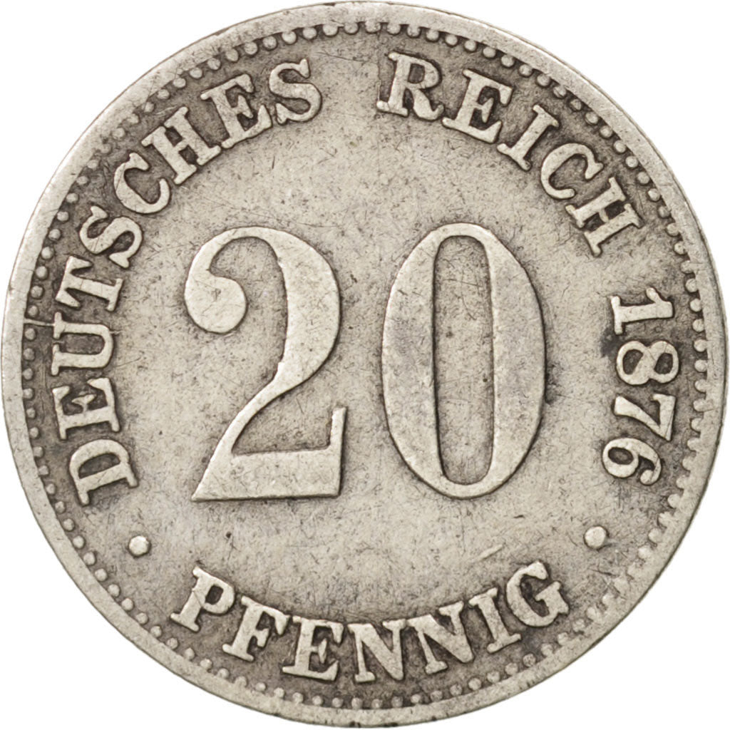 Coin, GERMANY - EMPIRE, Wilhelm I, 20 Pfennig, 1876, EF(40-45), Silver, KM:5