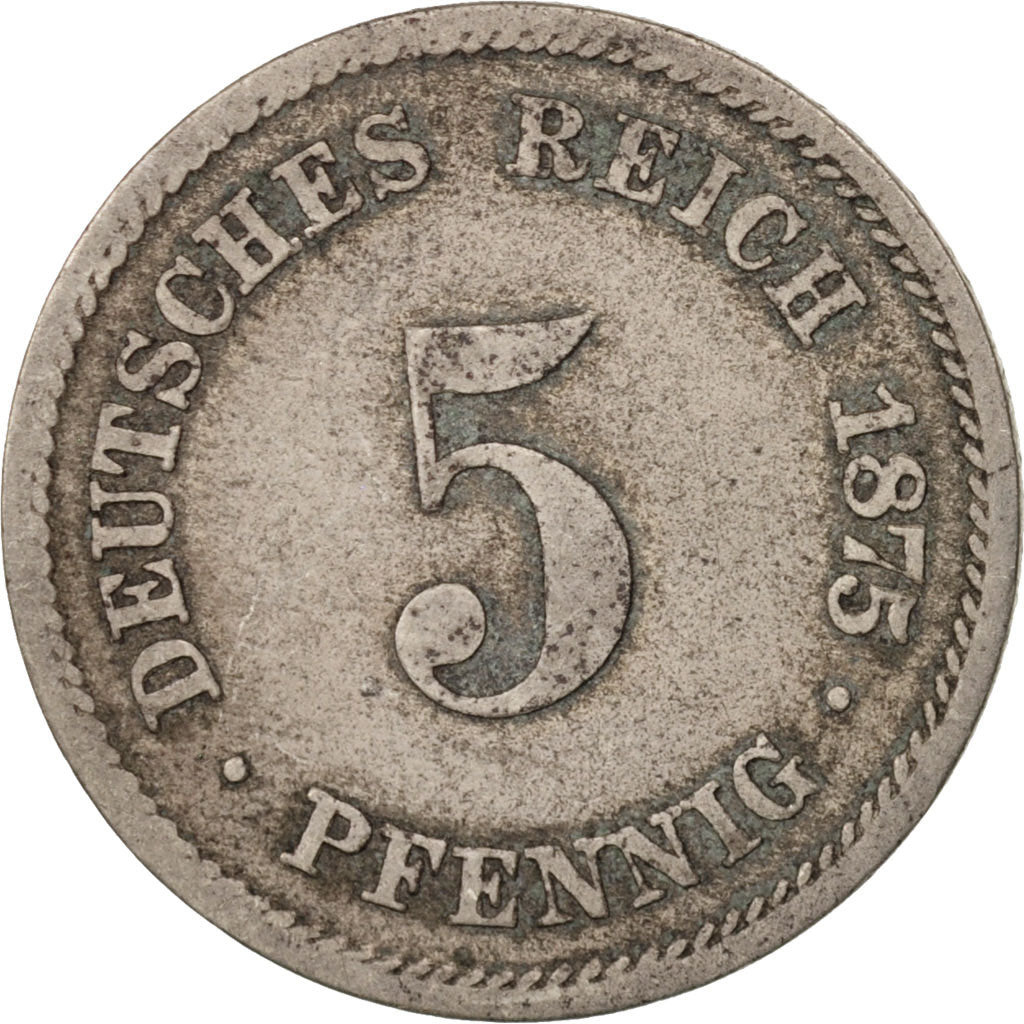 Coin, GERMANY - EMPIRE, Wilhelm I, 5 Pfennig, 1875, Stuttgart, EF(40-45)