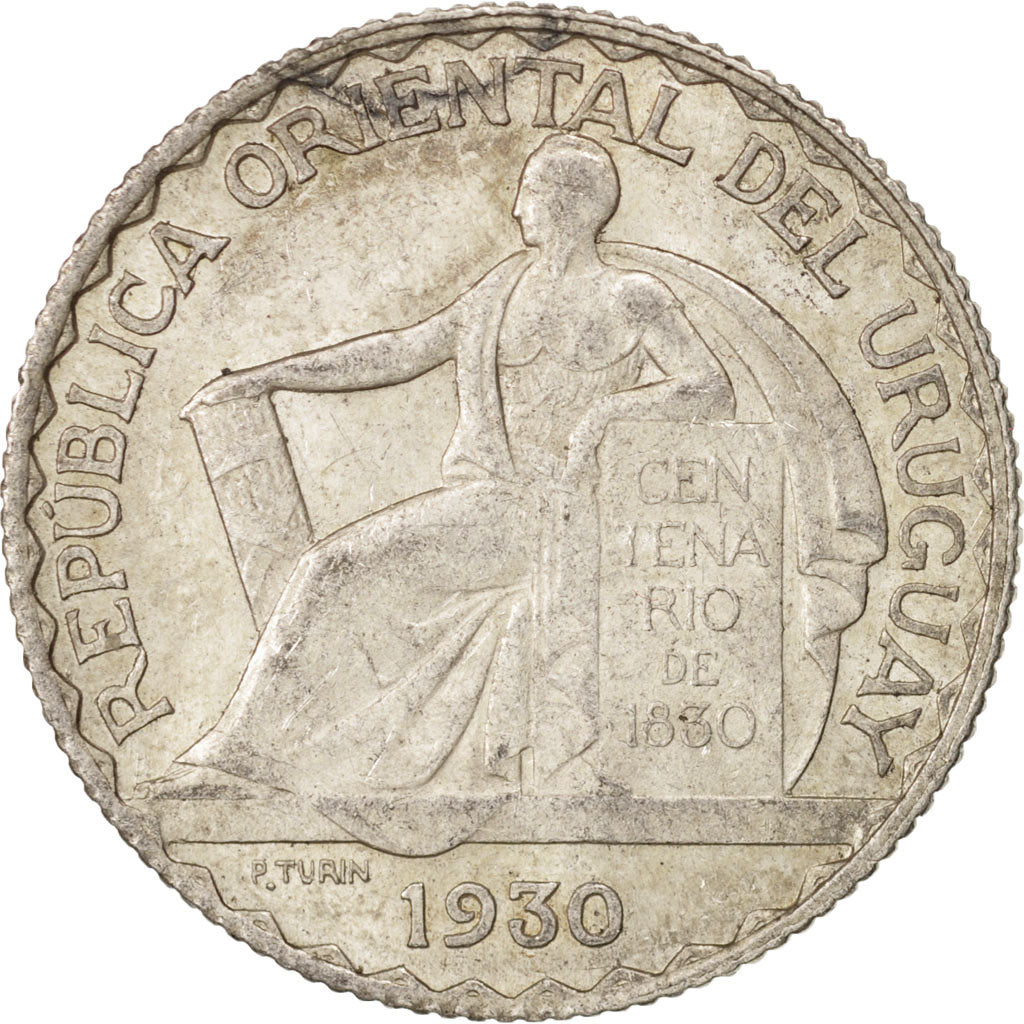 Uruguay, 20 Centesimos, 1930, Paris, AU(50-53), Silver, KM:26