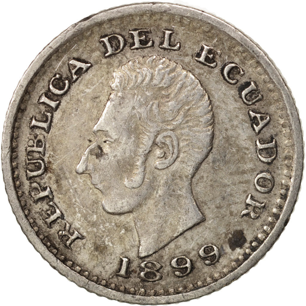 Coin, Ecuador, 1/2 Decimo, Medio, 1899, Lima, Lima, AU(55-58), Silver, KM:55.1