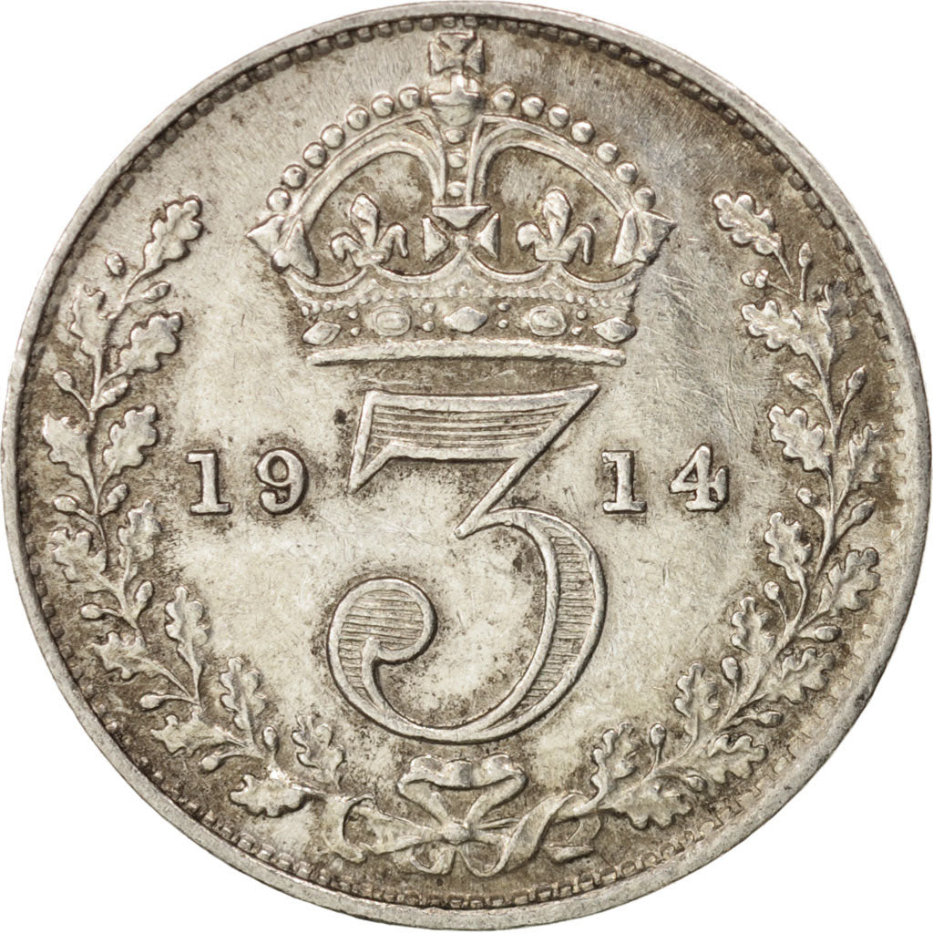 Great Britain, George V, 3 Pence, 1914, AU(55-58), Silver, KM:813