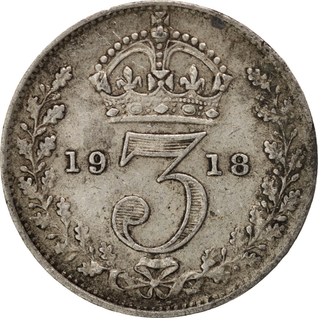 Coin, Great Britain, George V, 3 Pence, 1918, EF(40-45), Silver, KM:813