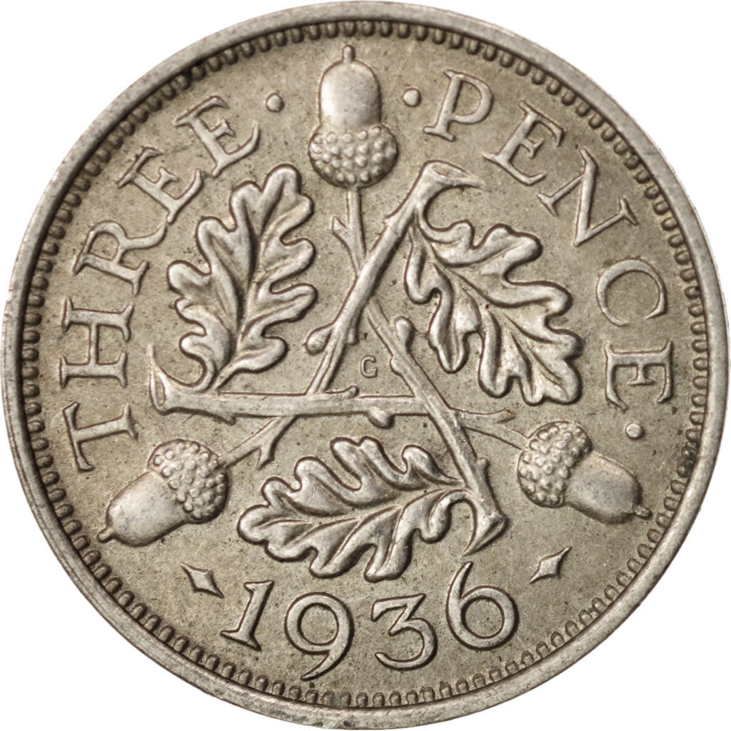 Coin, Great Britain, George V, 3 Pence, 1936, AU(55-58), Silver, KM:827