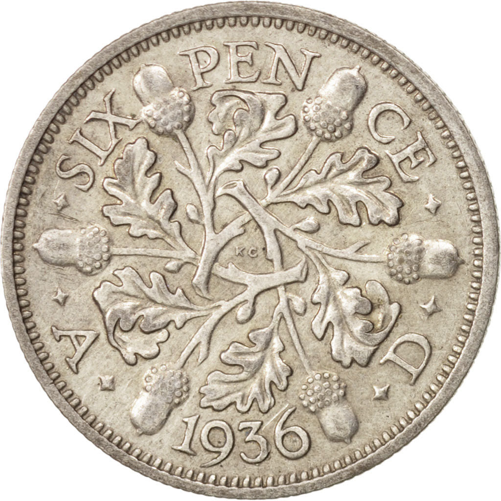 Coin, Great Britain, George V, 6 Pence, 1936, AU(50-53), Silver, KM:832