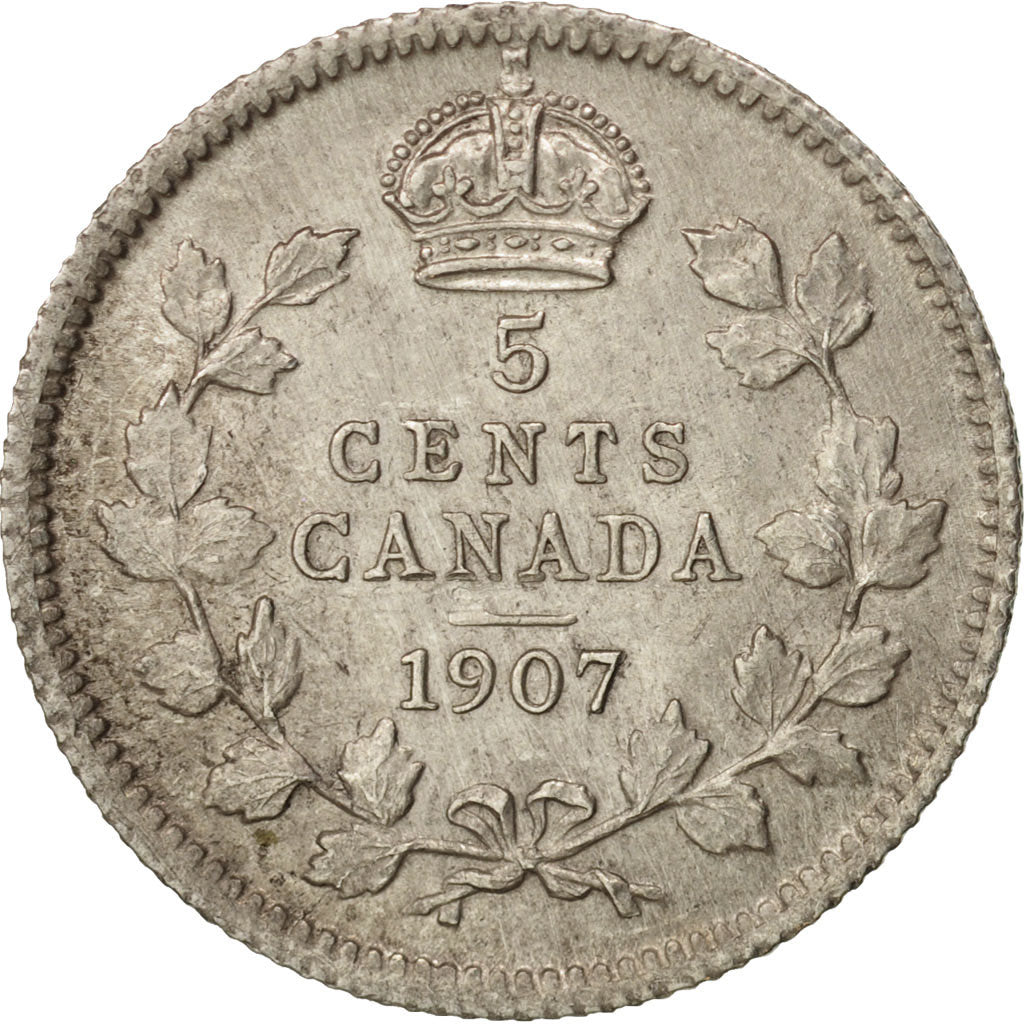 Coin, Canada, Edward VII, 5 Cents, 1907, Royal Canadian Mint, Ottawa, AU(55-58)