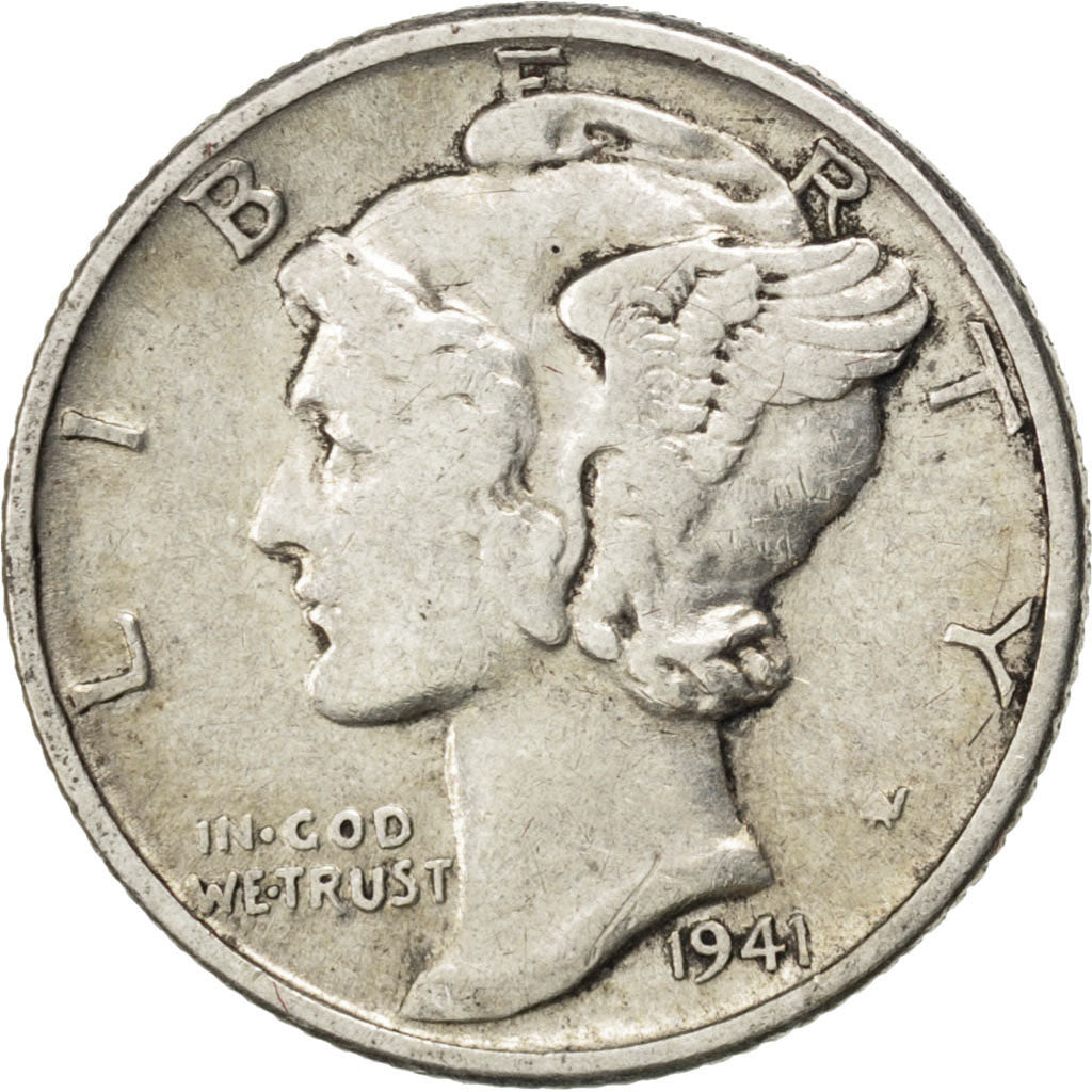 Coin, United States, Mercury Dime, Dime, 1941, U.S. Mint, Dahlonega, EF(40-45)