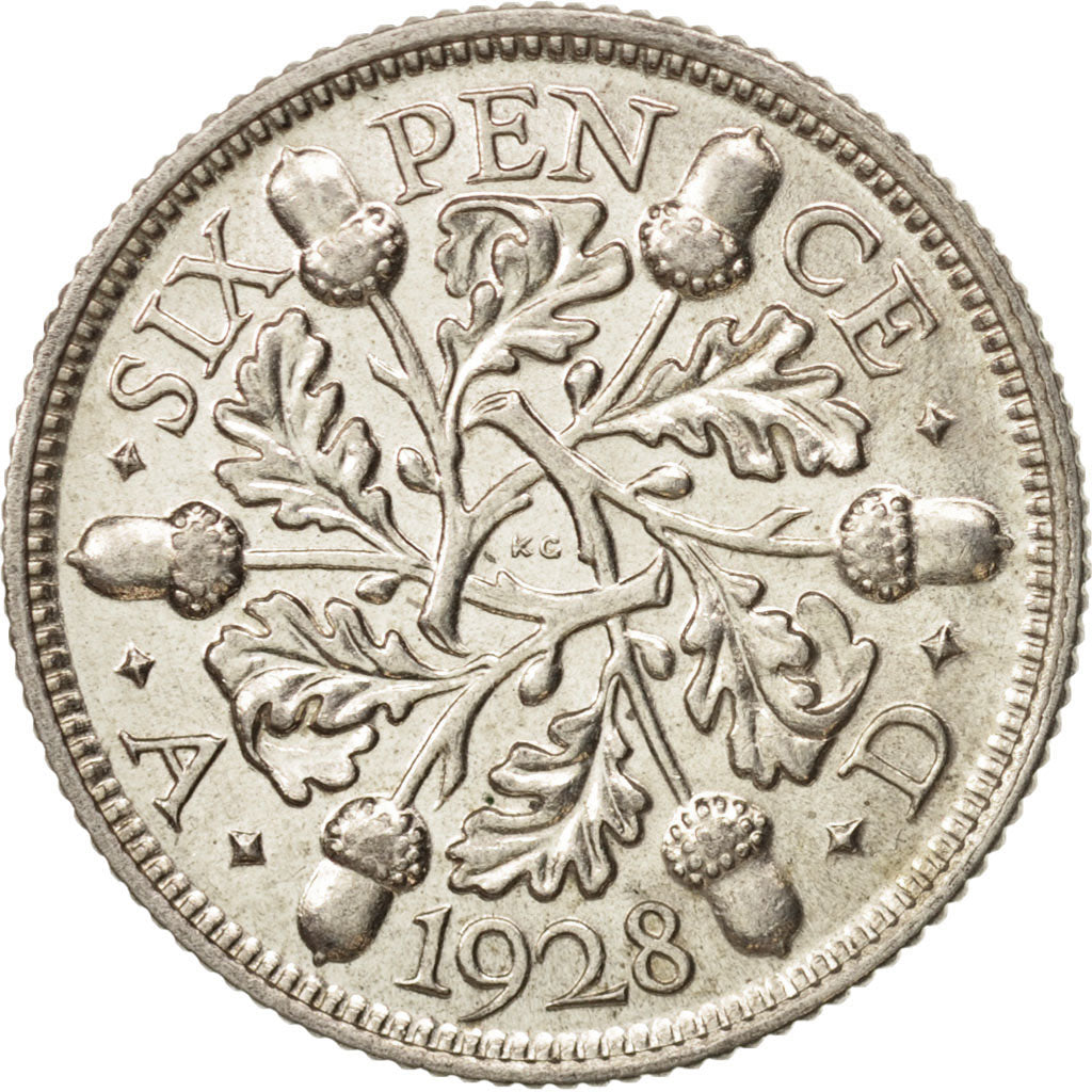 Coin, Great Britain, George V, 6 Pence, 1928, AU(55-58), Silver, KM:832