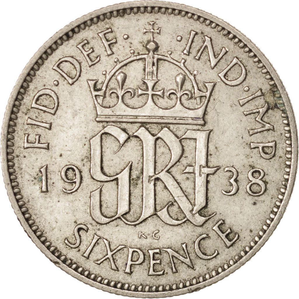 Great Britain, George VI, 6 Pence, 1938, AU(50-53), Silver, KM:852