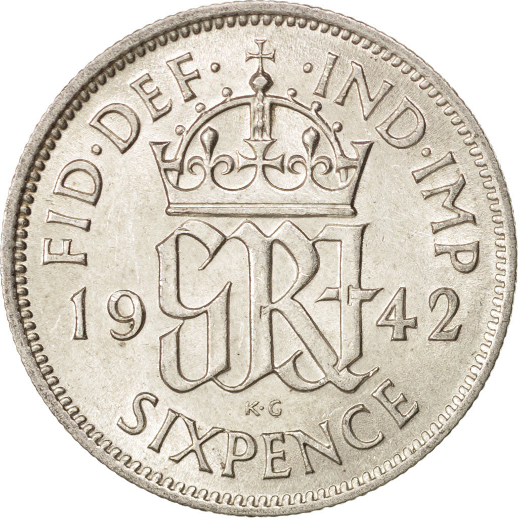 Coin, Great Britain, George VI, 6 Pence, 1942, MS(63), Silver, KM:852