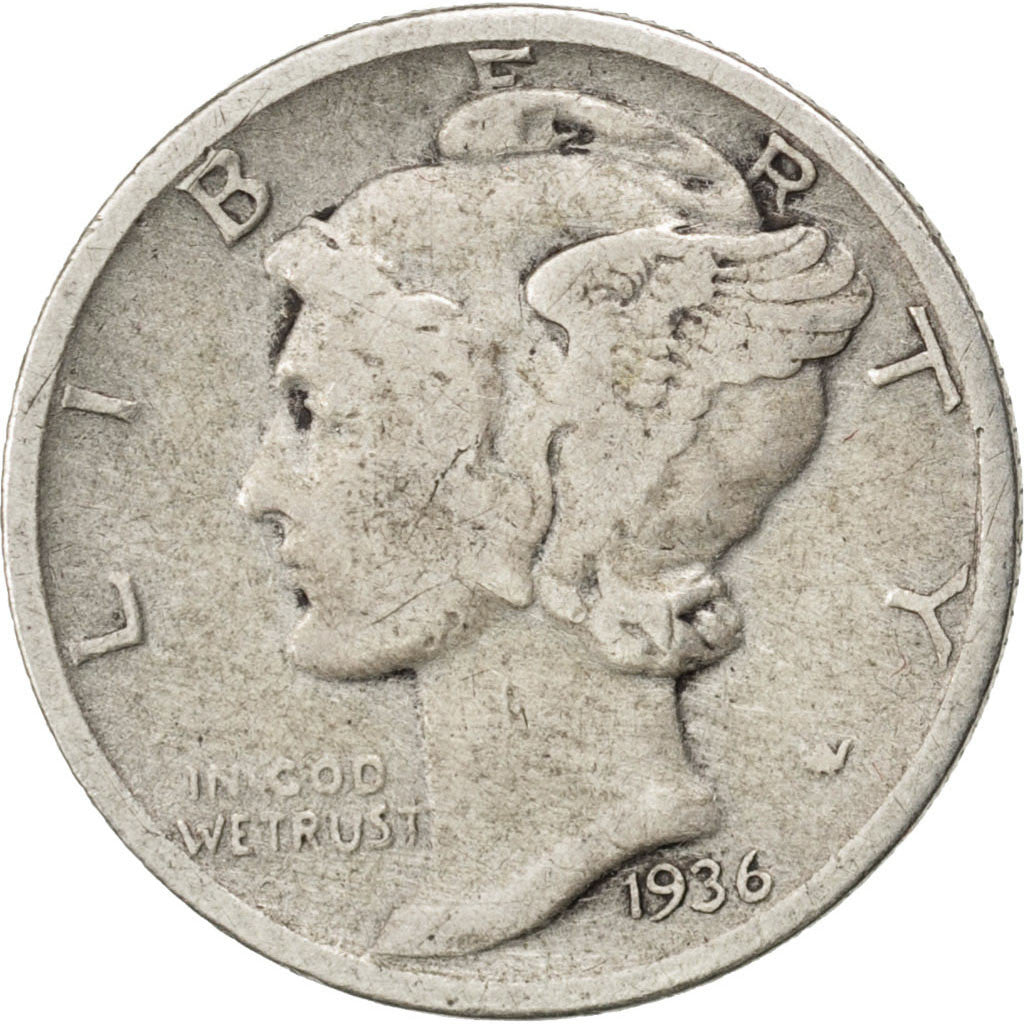 Moneta, Stati Uniti, Mercury Dime, Dime, 1936, U.S. Mint, Denver, MB+, Argento