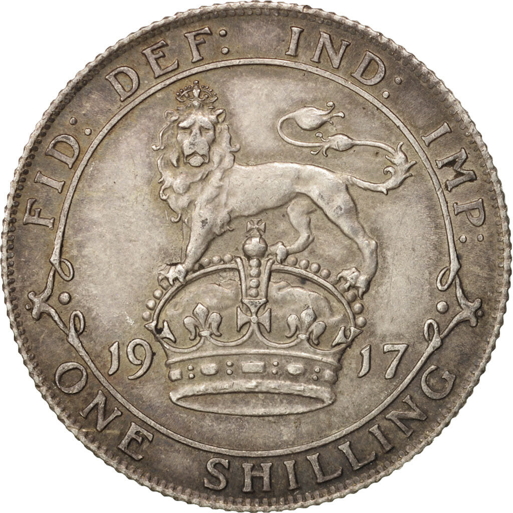 Great Britain, George V, Shilling, 1917, AU(50-53), Silver, KM:816