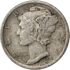 UNITED STATES, Mercury Dime, Dime, 1918, U.S. Mint, KM #140, EF(40-45), Silver,.