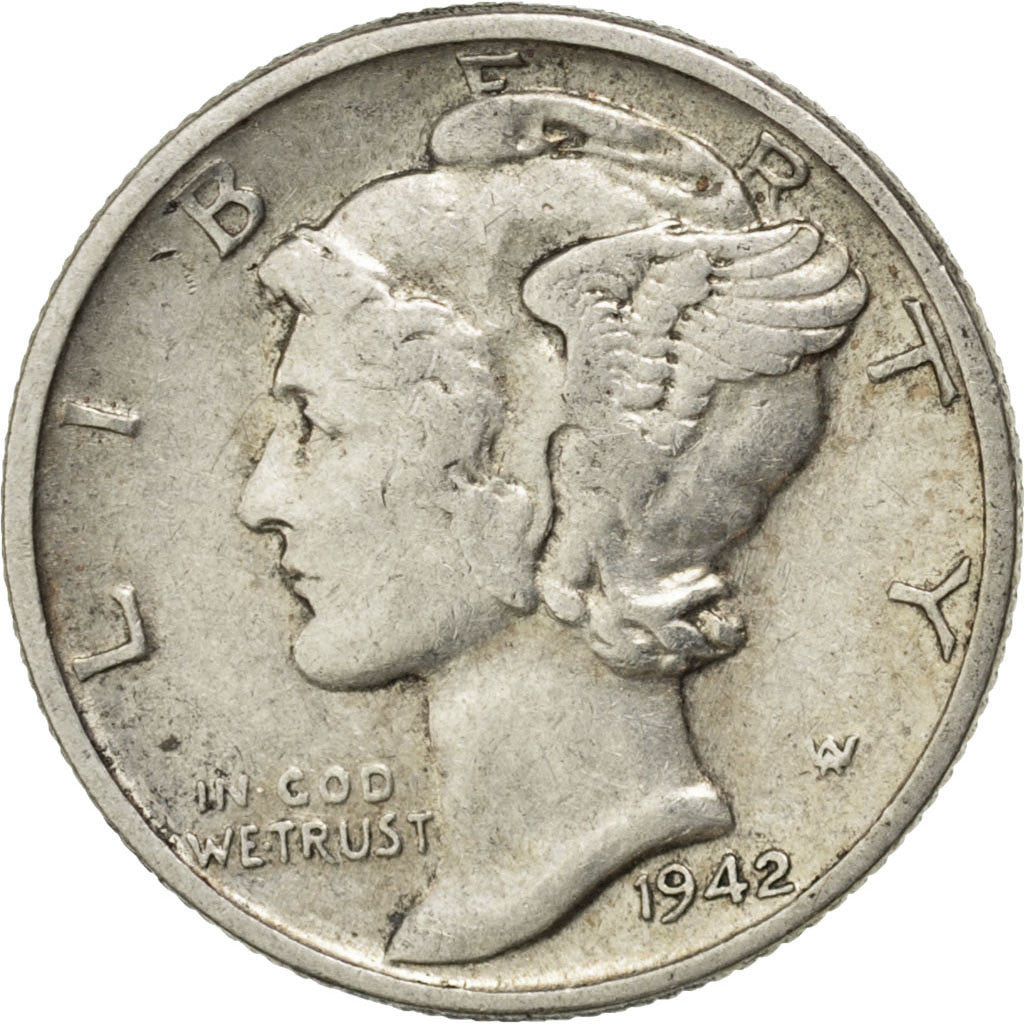 Coin, United States, Mercury Dime, Dime, 1942, U.S. Mint, Philadelphia