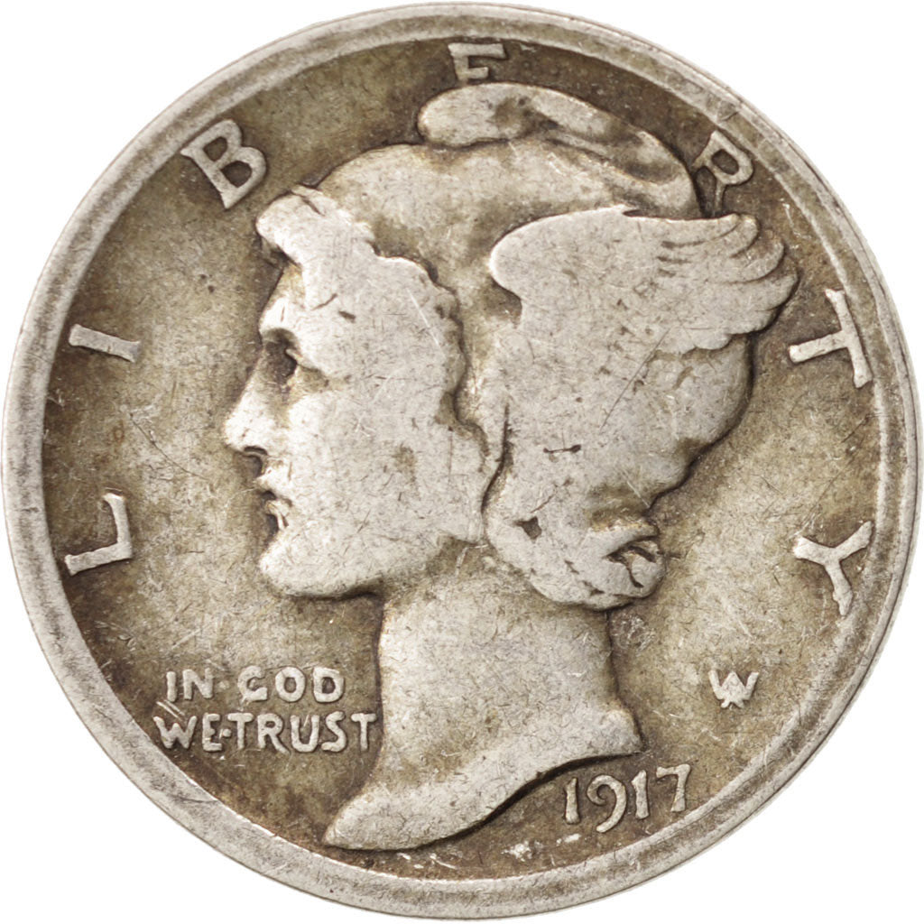 Coin, United States, Mercury Dime, Dime, 1917, U.S. Mint, San Francisco