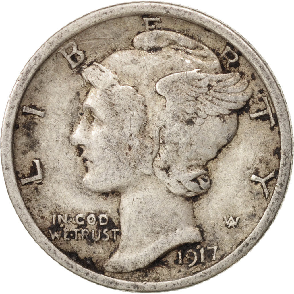 United States, Mercury Dime, Dime, 1917, U.S. Mint, Philadelphia, VF(30-35)