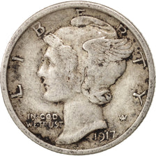 United States, Mercury Dime, Dime, 1917, U.S. Mint, Philadelphia, VF(30-35)